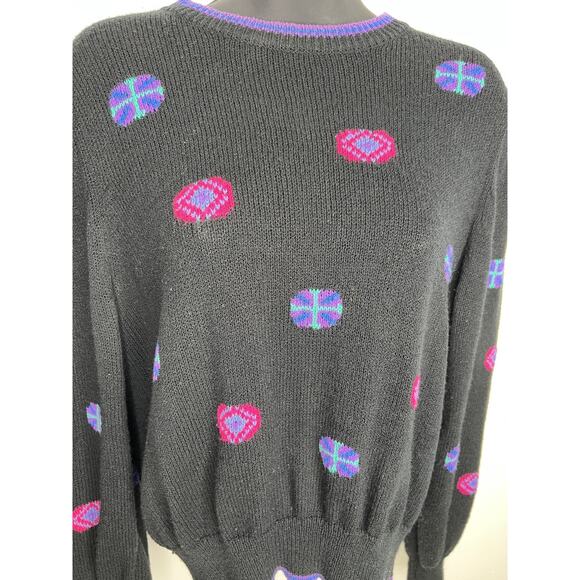 Vintage 80s Umi Collections By Anne Crimmins Sweater Black Retro Size Medium - Picture 3 of 8